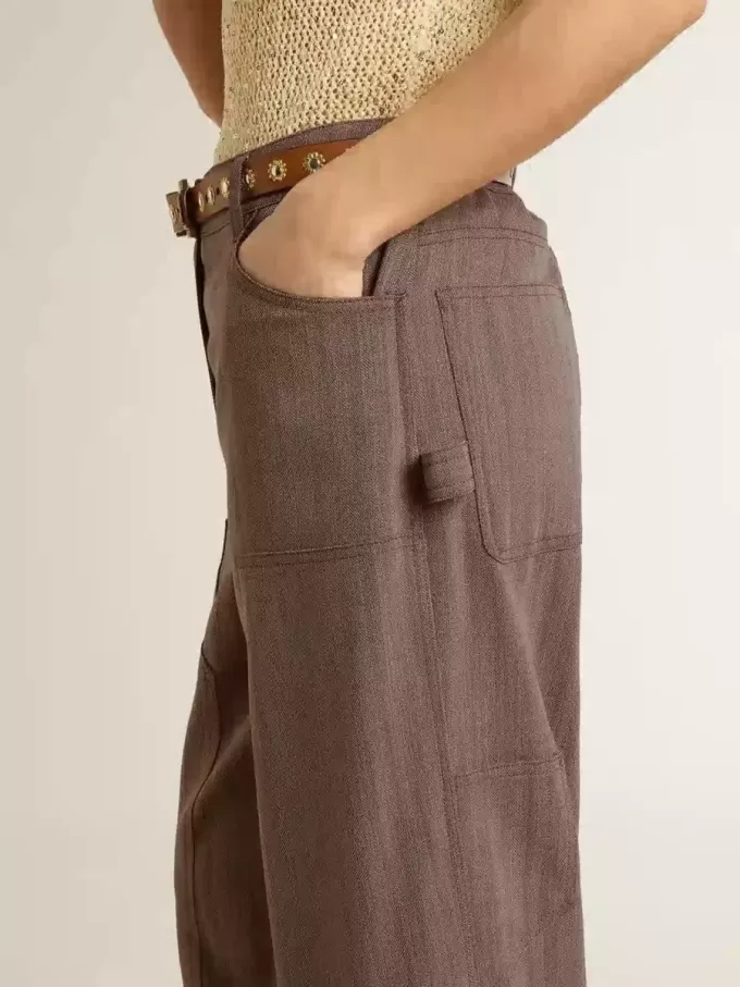 Damenhose aus Wollmischung in Hellbraun mit Mikro-Chevronmuster Damenhose aus Wollmischung in Hellbraun mit Mikro-Chevronmuster