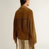 Damenjacke aus tabakfarbenem Wildleder mit Fransen Damenjacke aus tabakfarbenem Wildleder mit Fransen