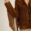 Damenjacke aus tabakfarbenem Wildleder mit Fransen Damenjacke aus tabakfarbenem Wildleder mit Fransen