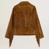 Damenjacke aus tabakfarbenem Wildleder mit Fransen Damenjacke aus tabakfarbenem Wildleder mit Fransen