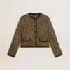 Damenjacke „Journey” aus Wolltweed mit Details aus kaffeefarbenem Wildleder Damenjacke „Journey” aus Wolltweed mit Details aus kaffeefarbenem Wildleder