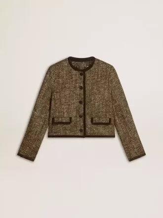 Damenjacke „Journey” aus Wolltweed mit Details aus kaffeefarbenem Wildleder
