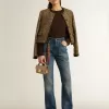 Damenjacke „Journey” aus Wolltweed mit Details aus kaffeefarbenem Wildleder Damenjacke „Journey” aus Wolltweed mit Details aus kaffeefarbenem Wildleder