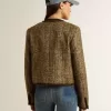Damenjacke „Journey” aus Wolltweed mit Details aus kaffeefarbenem Wildleder Damenjacke „Journey” aus Wolltweed mit Details aus kaffeefarbenem Wildleder