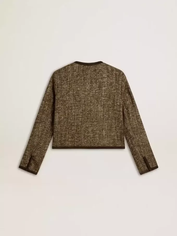 Damenjacke „Journey” aus Wolltweed mit Details aus kaffeefarbenem Wildleder Damenjacke „Journey” aus Wolltweed mit Details aus kaffeefarbenem Wildleder