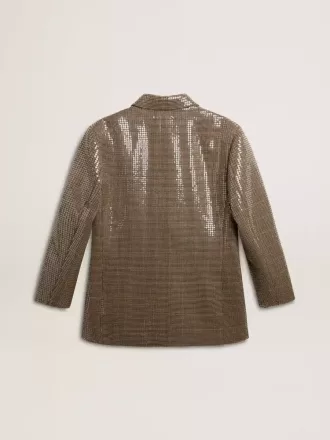 Damenjacke mit Hahnentrittmuster und durchgehender Paillettenstickerei
