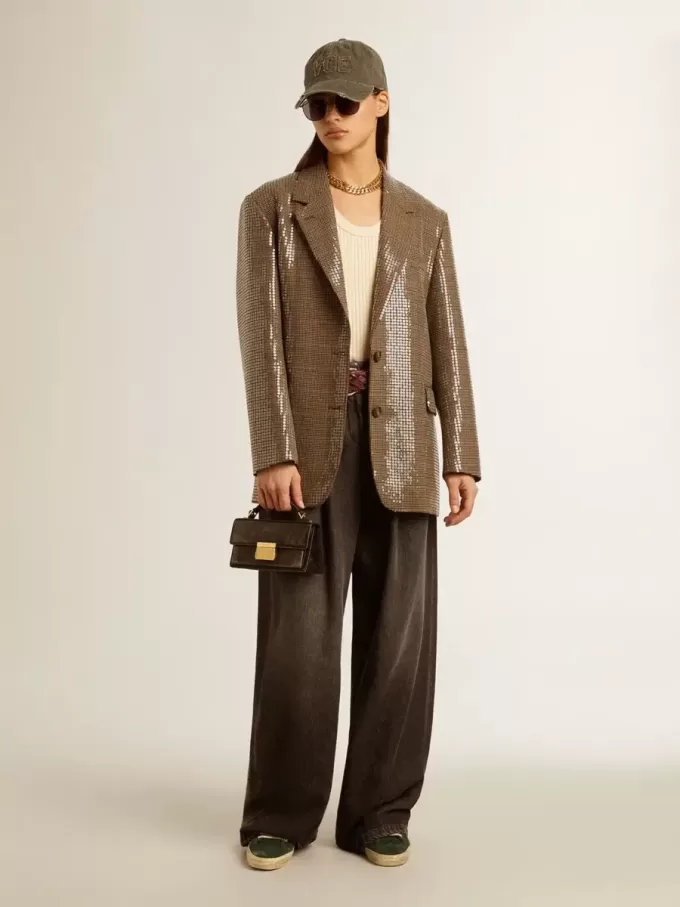 Damenjacke mit Hahnentrittmuster und durchgehender Paillettenstickerei Damenjacke mit Hahnentrittmuster und durchgehender Paillettenstickerei