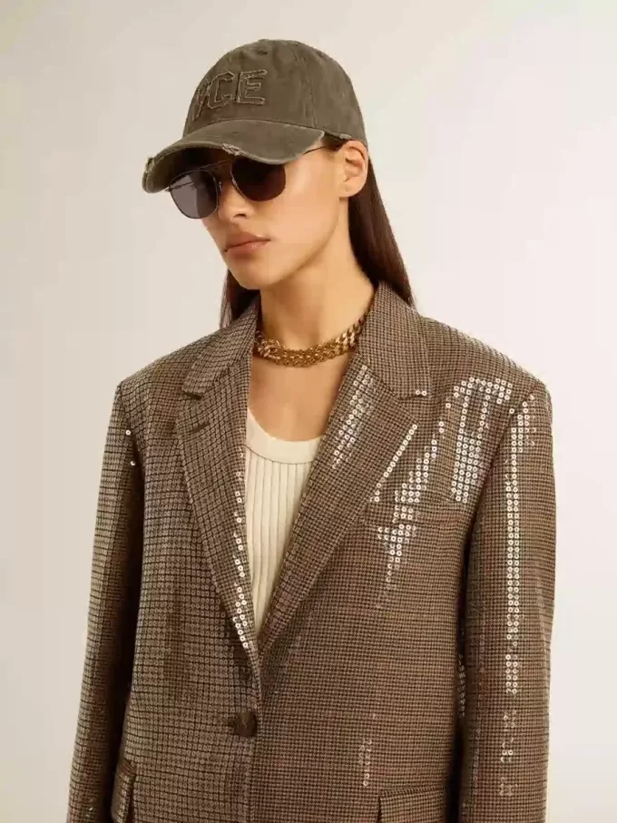 Damenjacke mit Hahnentrittmuster und durchgehender Paillettenstickerei Damenjacke mit Hahnentrittmuster und durchgehender Paillettenstickerei