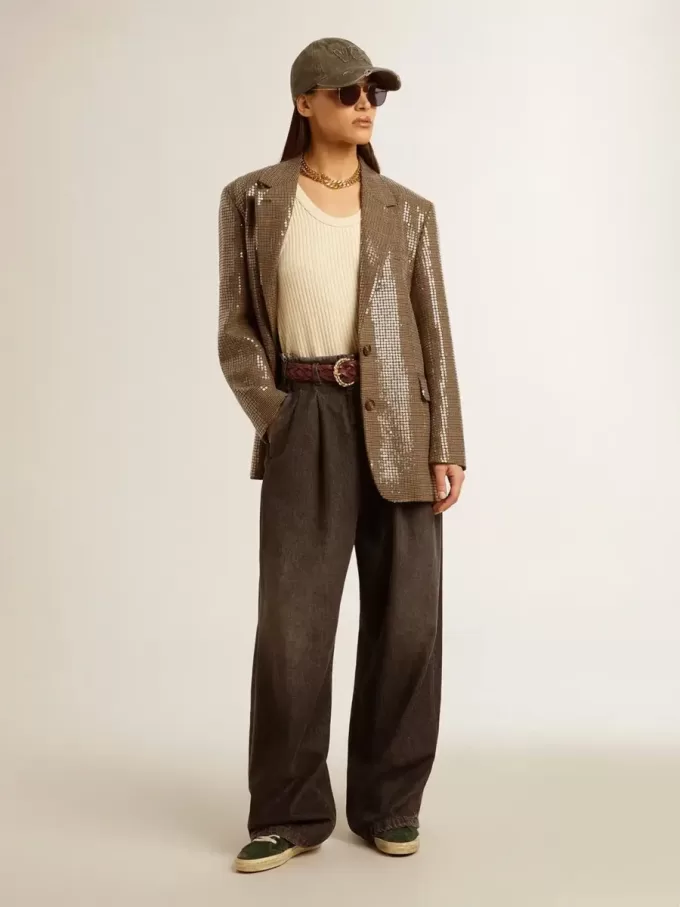 Damenjacke mit Hahnentrittmuster und durchgehender Paillettenstickerei Damenjacke mit Hahnentrittmuster und durchgehender Paillettenstickerei