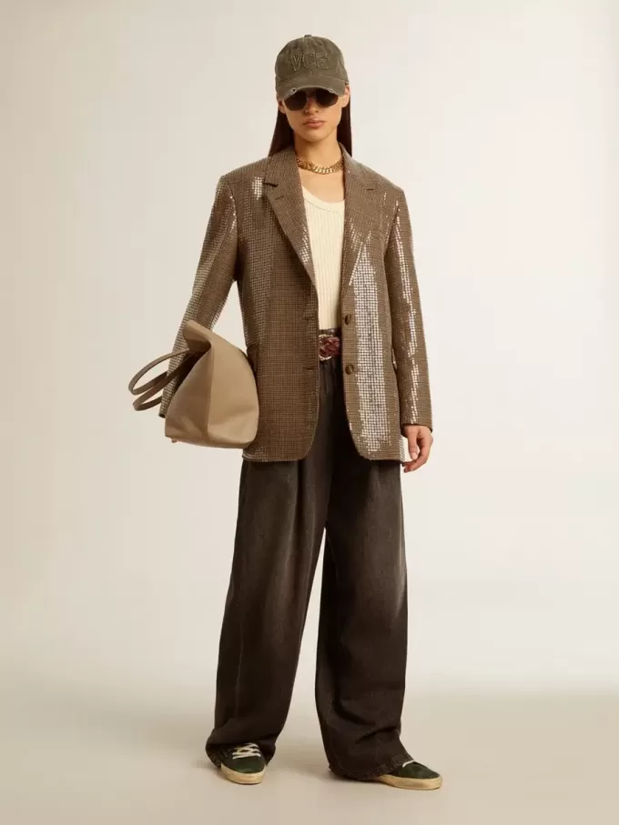 Damenjacke mit Hahnentrittmuster und durchgehender Paillettenstickerei Damenjacke mit Hahnentrittmuster und durchgehender Paillettenstickerei