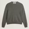 Damenpullover mit Rundhalsausschnitt aus dunkelgrauer Baumwolle mit Logo auf der Rückseite Damenpullover mit Rundhalsausschnitt aus dunkelgrauer Baumwolle mit Logo auf der Rückseite