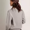 Damenpullover mit Rundhalsausschnitt aus grauer Baumwolle Damenpullover mit Rundhalsausschnitt aus grauer Baumwolle