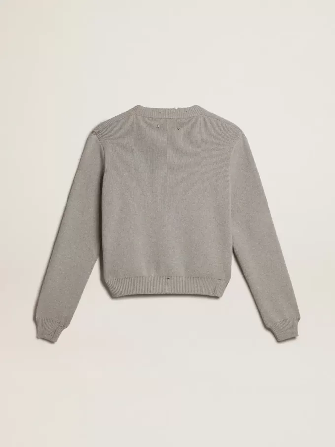 Damenpullover mit Rundhalsausschnitt aus grauer Baumwolle Damenpullover mit Rundhalsausschnitt aus grauer Baumwolle
