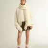 Damenpullover mit Rundhalsausschnitt aus weißer Merinowolle mit Kristallen Damenpullover mit Rundhalsausschnitt aus weißer Merinowolle mit Kristallen