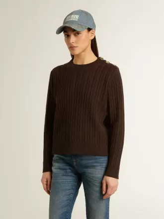 Damenpullover mit Rundhalsausschnitt aus Wollmischung mit goldenen Knöpfen