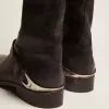 Damenstiefel aus schwarzem Leder mit Klammer an der Ferse Damenstiefel aus schwarzem Leder mit Klammer an der Ferse