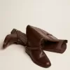 Damenstiefel Charlie aus dunkelbraunem Leder mit Klammer am Absatz