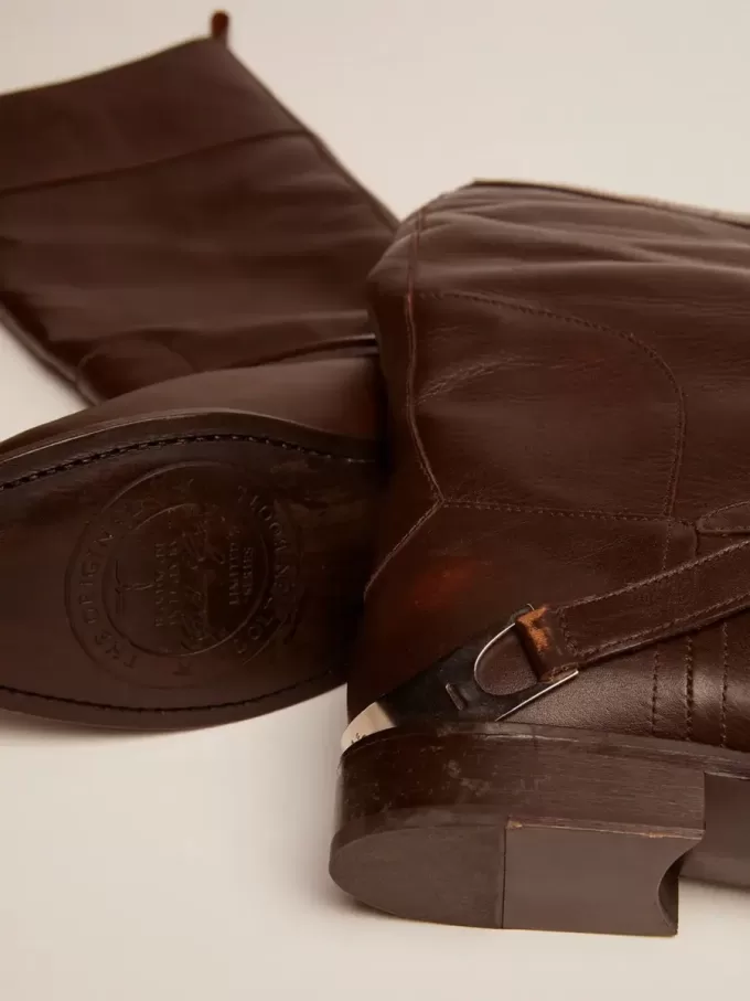 Damenstiefel Charlie aus dunkelbraunem Leder mit Klammer am Absatz