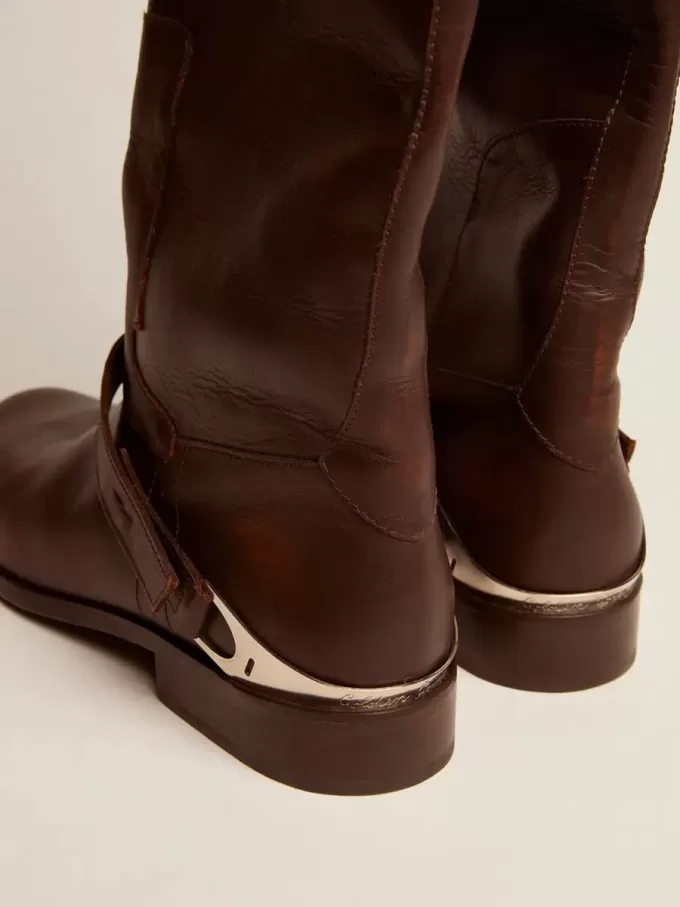 Damenstiefel Charlie aus dunkelbraunem Leder mit Klammer am Absatz