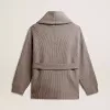 Damenstrickjacke aus grau melierter Wolle mit Stickerei auf der Vorderseite Damenstrickjacke aus grau melierter Wolle mit Stickerei auf der Vorderseite