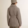 Damenstrickjacke aus grau melierter Wolle mit Stickerei auf der Vorderseite Damenstrickjacke aus grau melierter Wolle mit Stickerei auf der Vorderseite