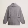 Damenstrickjacke aus grau melierter Wolle mit Stickerei auf der Vorderseite Damenstrickjacke aus grau melierter Wolle mit Stickerei auf der Vorderseite