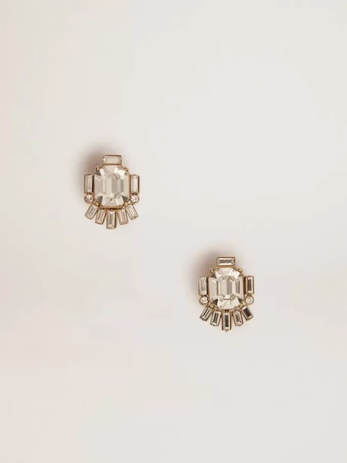 Déco-Ohrstecker für Damen in Antikgold mit Kristallen