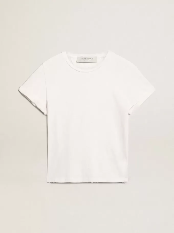 Distressed Regular-Fit-Damen-T-Shirt in Weiß