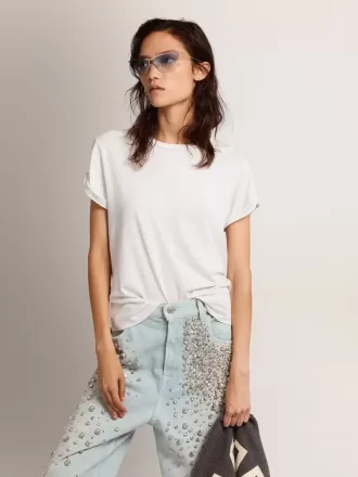 Distressed Regular-Fit-Damen-T-Shirt in Weiß