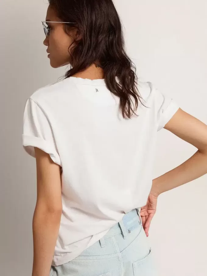 Distressed Regular-Fit-Damen-T-Shirt in Weiß