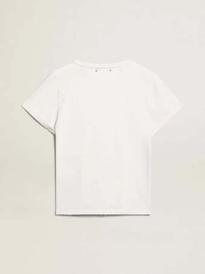 Distressed Regular-Fit-Damen-T-Shirt in Weiß
