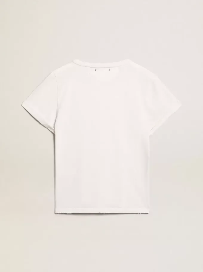 Distressed Slim-Fit-T-Shirt für Damen in Weiß