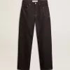 Dunkelblaue Herrenjeans mit weitem Bein aus einmal gewaschenem Denim