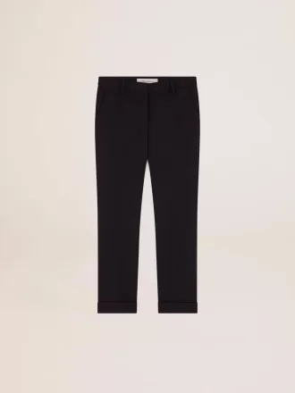 Dunkelblaue Zigarettenhose für Damen aus Wolle