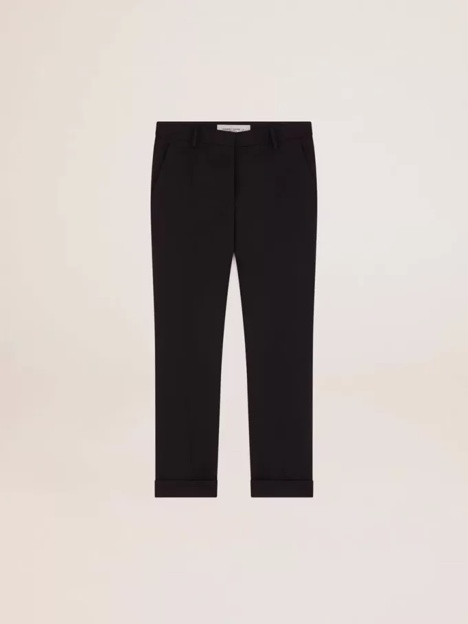 Dunkelblaue Zigarettenhose für Damen aus Wolle