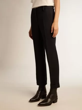 Dunkelblaue Zigarettenhose für Damen aus Wolle