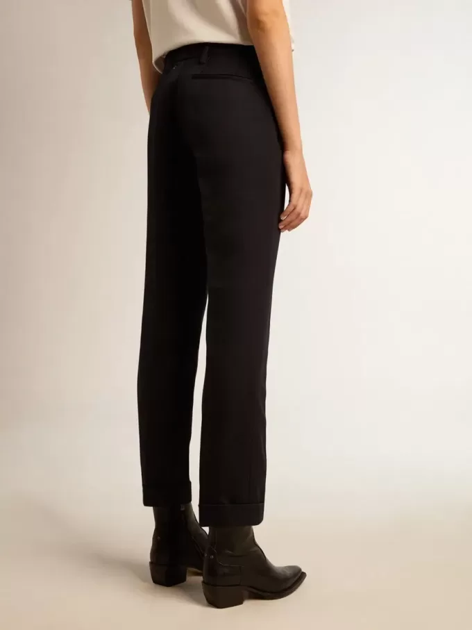 Dunkelblaue Zigarettenhose für Damen aus Wolle