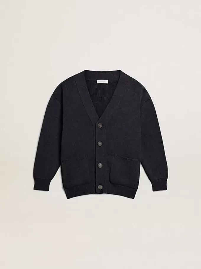 Dunkelblauer Baumwollcardigan mit Logo auf der Rückseite