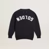 Dunkelblauer Baumwollcardigan mit Logo auf der Rückseite