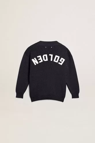 Dunkelblauer Baumwollcardigan mit Logo auf der Rückseite