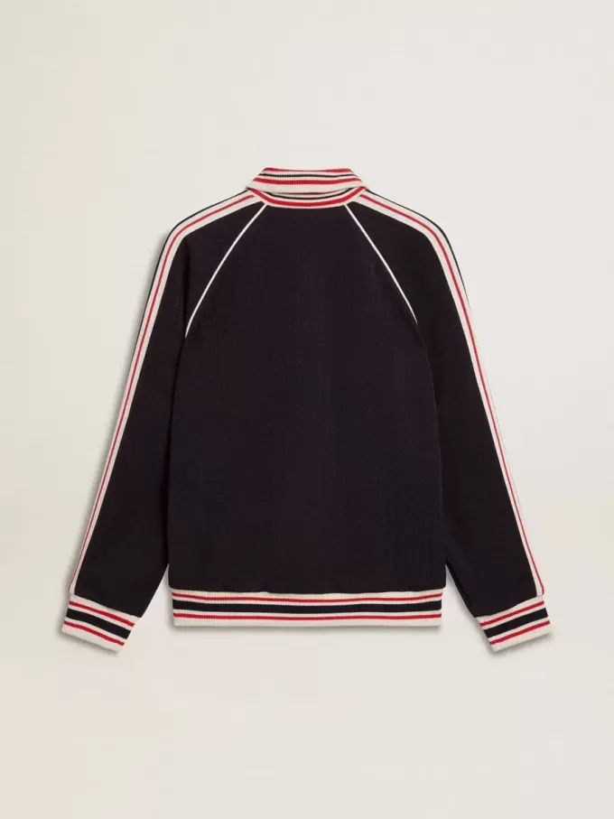 Dunkelblaues Herren-Sweatshirt mit Reißverschluss und weißem Logo