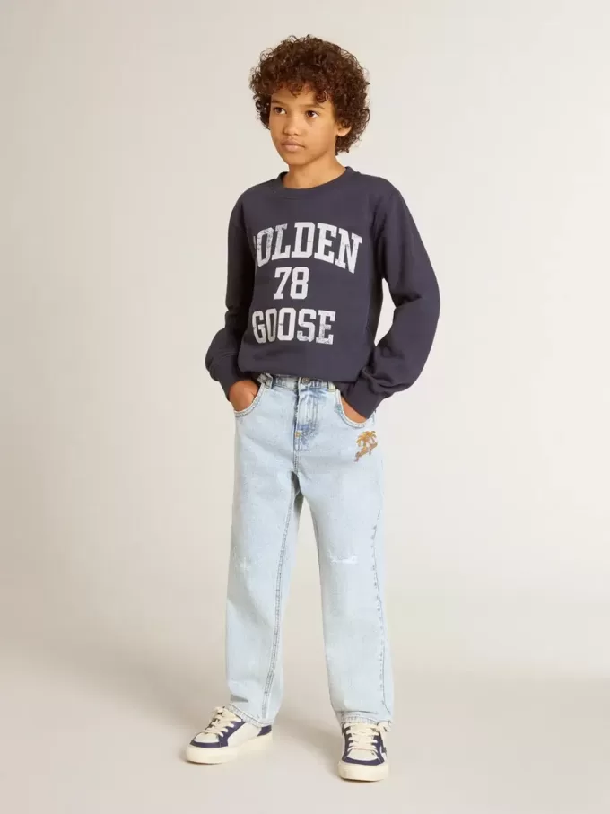 Dunkelblaues Sweatshirt für Jungen mit weißem Aufdruck
