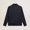 Dunkelblaues Sweatshirt mit Reißverschluss, weißem Streifen und kontrastierenden Sternen