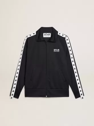 Dunkelblaues Sweatshirt mit weißem Streifen und kontrastierenden blauen Sternen