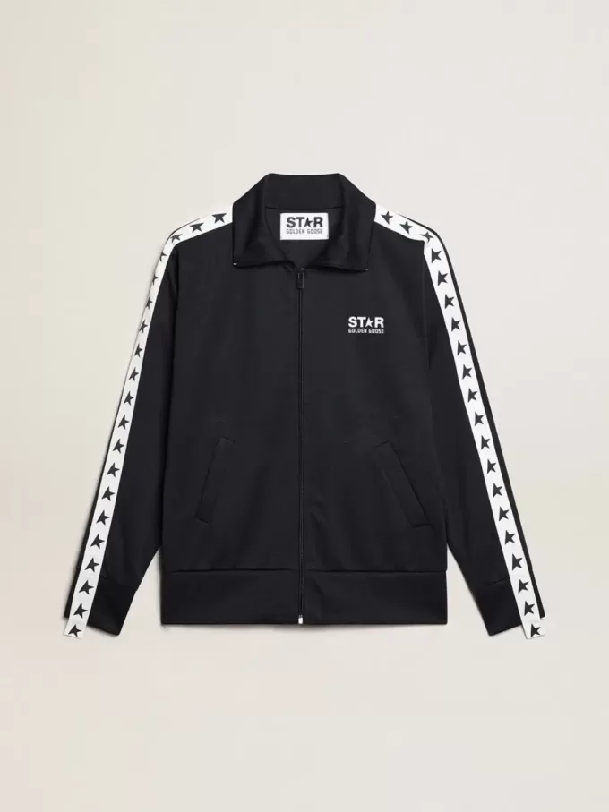 Dunkelblaues Sweatshirt mit weißem Streifen und kontrastierenden blauen Sternen