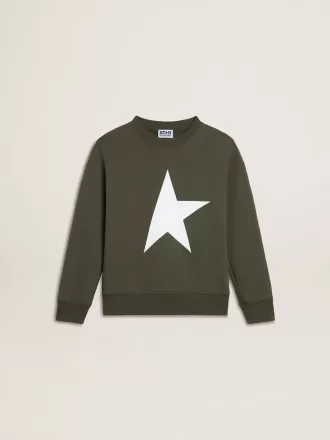 Dunkelgrünes Sweatshirt für Jungen mit weißem Maxi-Stern auf der Vorderseite