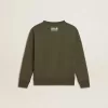 Dunkelgrünes Sweatshirt für Jungen mit weißem Maxi-Stern auf der Vorderseite