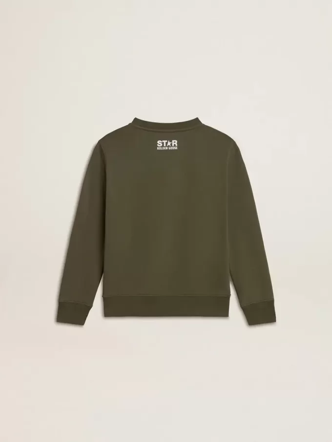 Dunkelgrünes Sweatshirt für Jungen mit weißem Maxi-Stern auf der Vorderseite