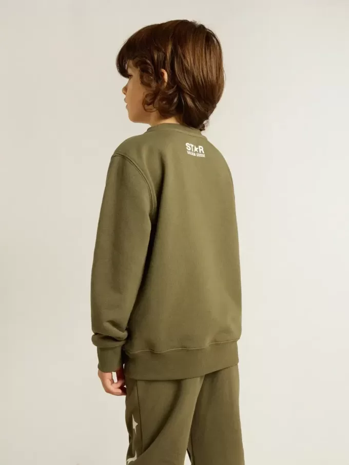 Dunkelgrünes Sweatshirt für Jungen mit weißem Maxi-Stern auf der Vorderseite