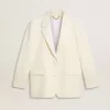 Einreihige Oversize-Jacke in Weiß mit Seideneffekt und Stickerei